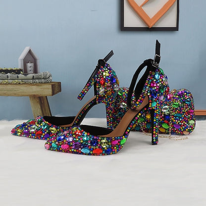 High Rhinestone Shoes Heel Multicolor Wedding Women's with