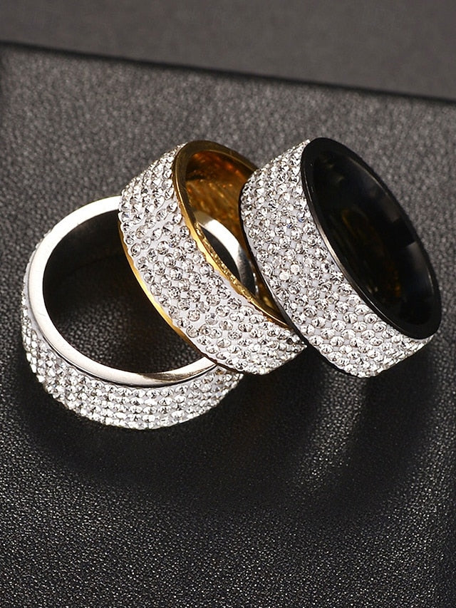 Men's Full Wide Rings Rhinestone with Pave Band