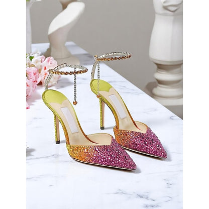 Slingback Gradient Heels Women's Crystal with - Stiletto