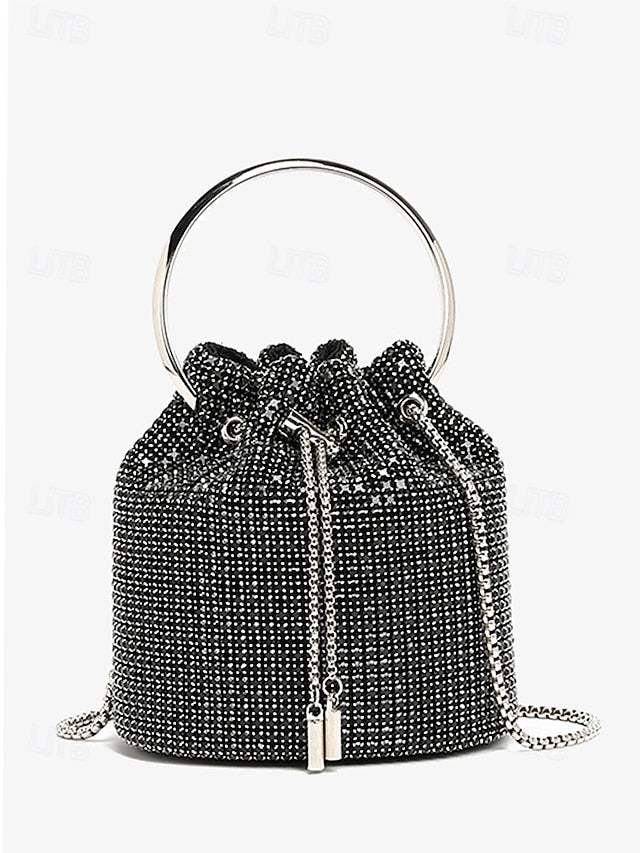 Women's Silver Sparkling Bucket Rhinestone with Bag Metal