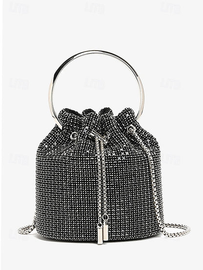 Women's Silver Sparkling Bucket Rhinestone with Bag Metal
