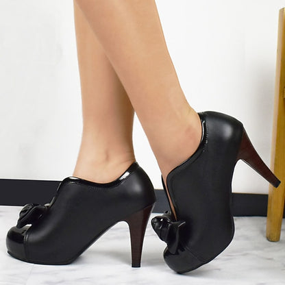 Two-Tone Ankle Bow-Embellished Boots with Women's Heeled