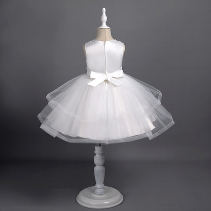 Dress Party Color Girls' Sleeveless Solid Toddler