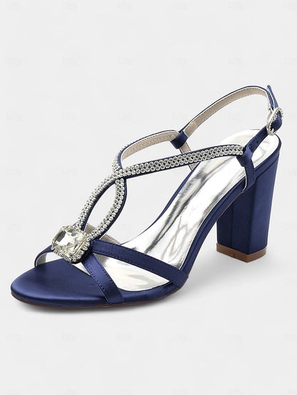 Women's Rhinestone Royal Sandals Elegant Blue – Satin