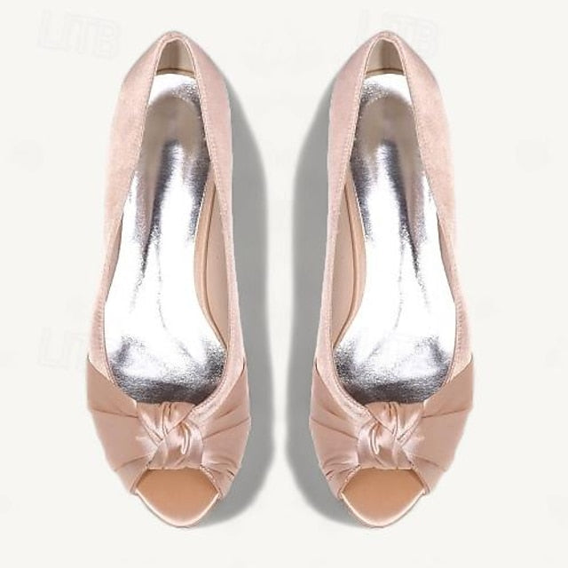 Pink - Heels Elegant Peep-Toe Blush Kitten Women's Satin