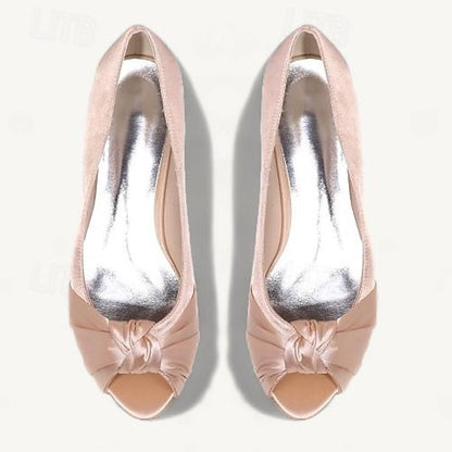 Pink - Heels Elegant Peep-Toe Blush Kitten Women's Satin