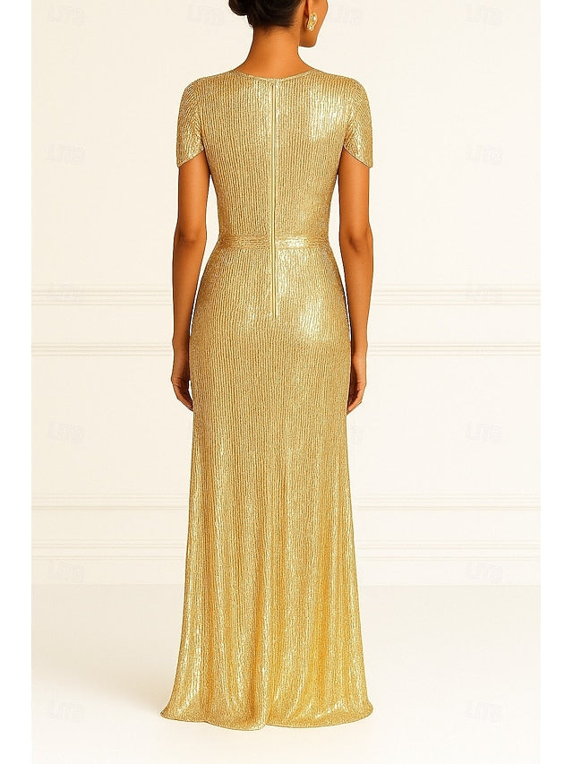 Elegant Gown Column Formal Evening Black Dress Gold Wedding