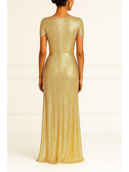 Elegant Gown Column Formal Evening Black Dress Gold Wedding