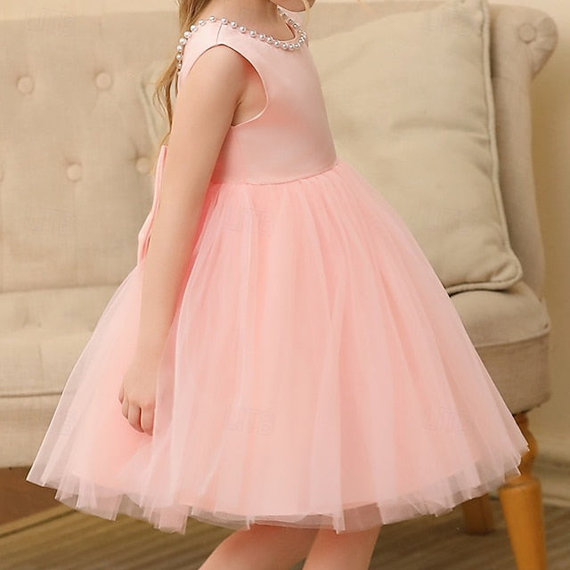 Dress Party Color Kids Girls' Sleeveless Wedding Solid