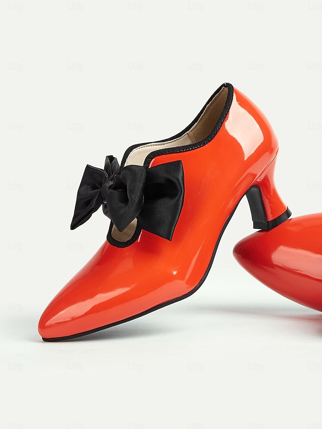 – Vintage Leather 1920s Red Shoes Heel Women's Patent Low