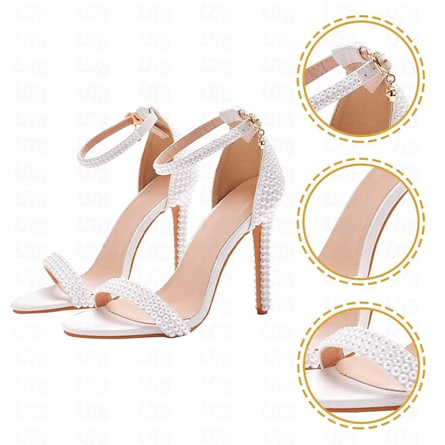 Pearl-Embellished High Women's Elegant Heel Wedding Shoes