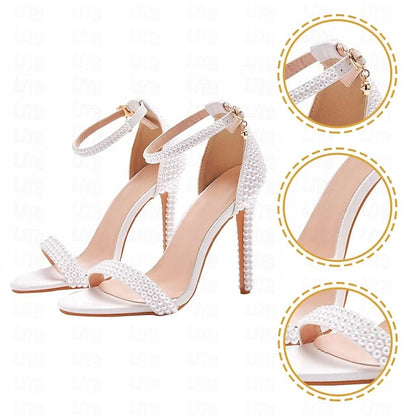 Pearl-Embellished High Women's Elegant Heel Wedding Shoes