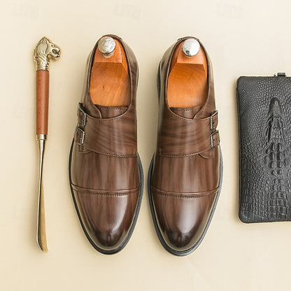 Shoes Strap Brown Faux Monk Double Leather – Men's