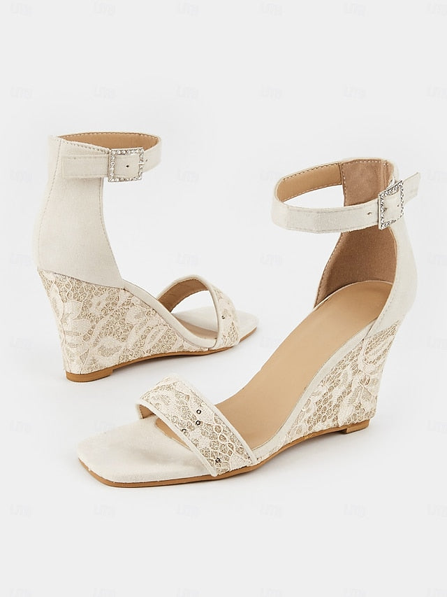 Strap Lace Heel Women White for Sandals Ankle Wedge Stylish –