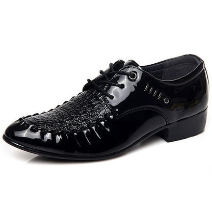 Black - Men's Leather Shoes Faux Crocodile Patent