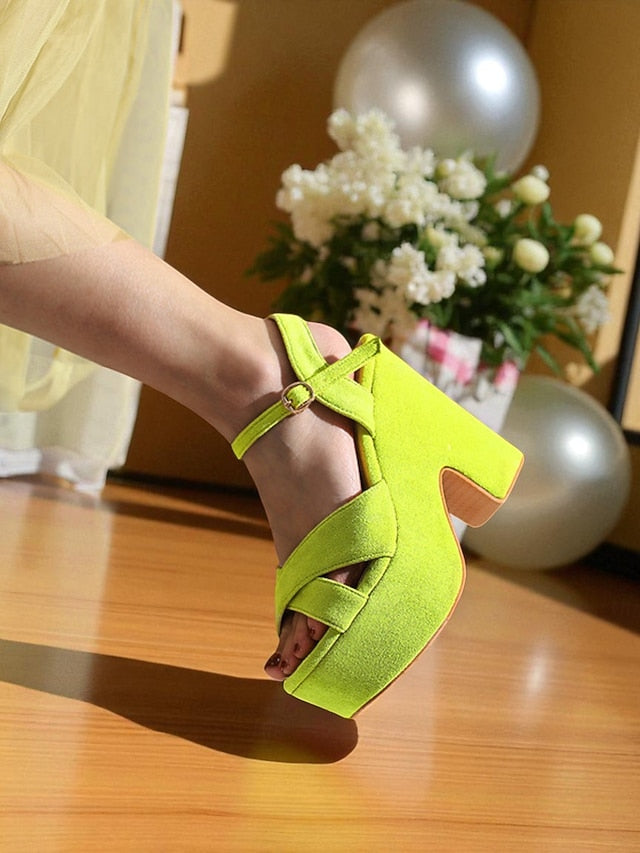 Platform Women's Sandals Hot Ankle Suede Strap Pink - with