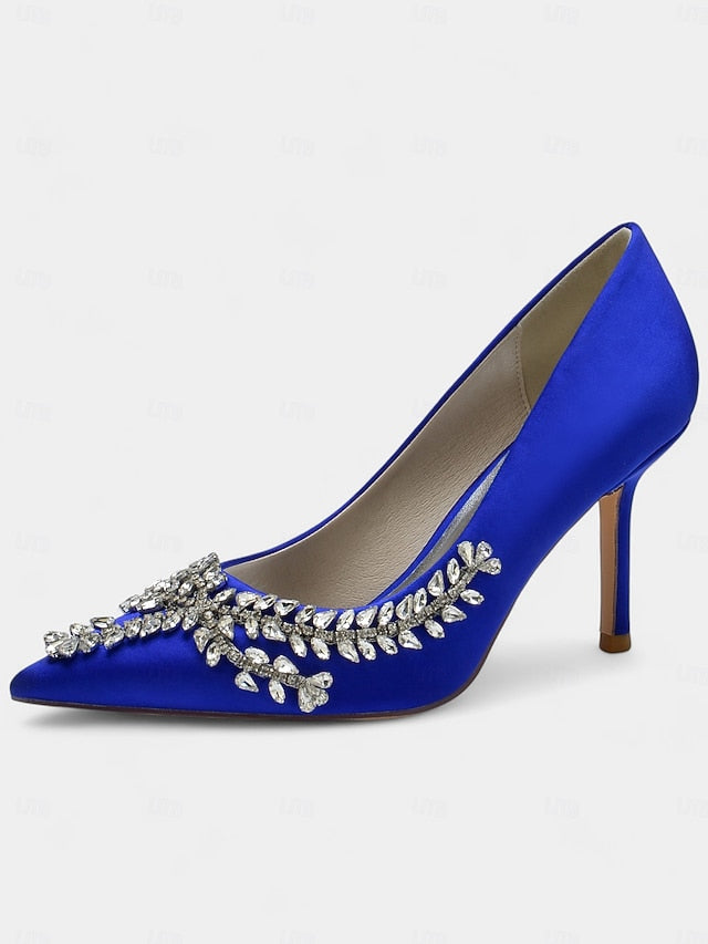 Heels Stiletto Satin Women's Rhinestone-Embellished –