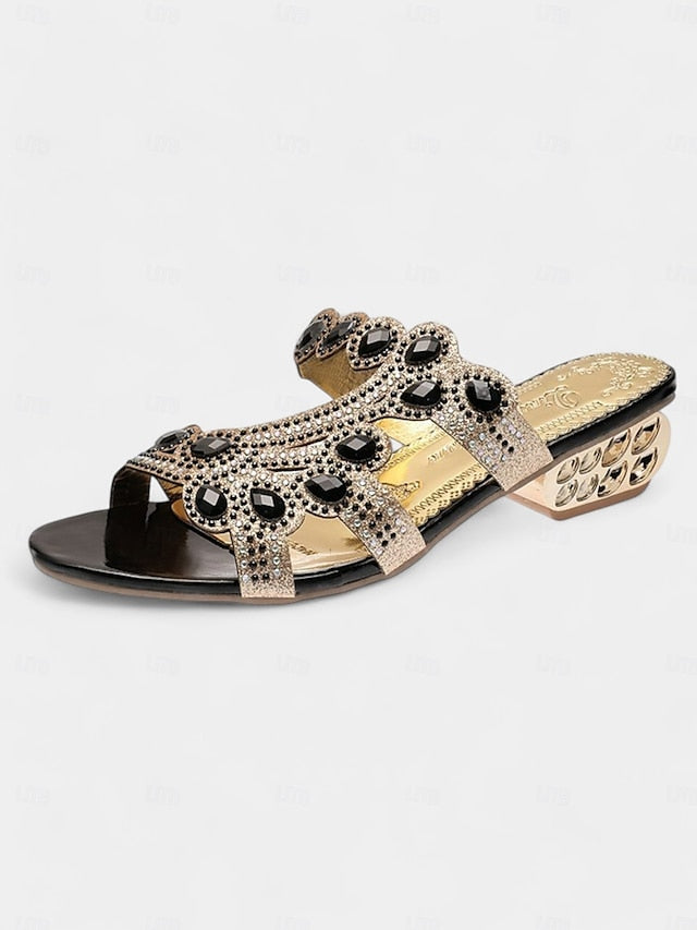 – Gold and with Open-Toe Sandals Blue Embellishments Crystal