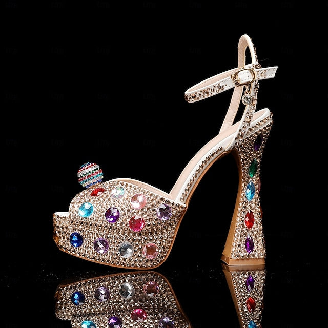 Sparkly Platform Sandals – Women's Rhinestone Colorful