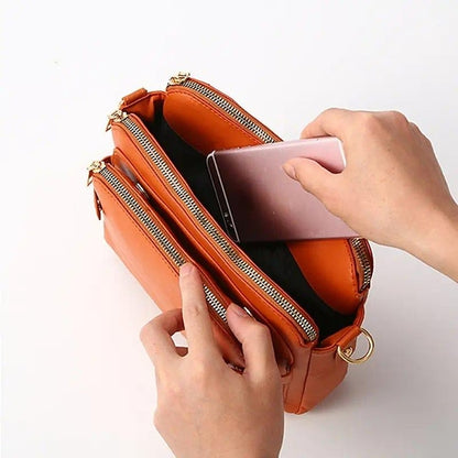 Shoulder Leather Women's Vintage Three-Layer Crossbody