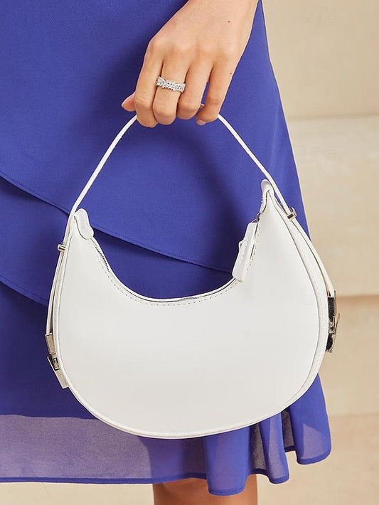 Crescent Hardware Bag with - Ivory Silver Elegant Hobo Sleek