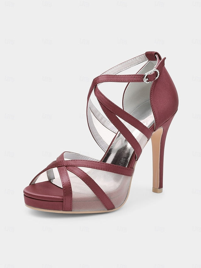 Satin High - White Heel Bridal Straps Sandals with Cross Perfect