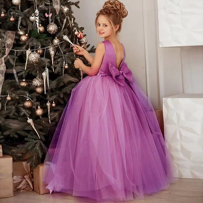 Color Party Dress Girls' Girl Flower Solid Kids