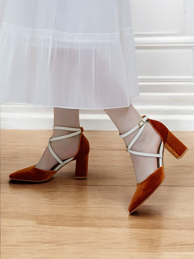 Ankle Chic - Elegant Strap Suede Heels Women's Two-Tone