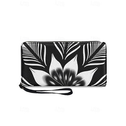 Floral Black Women's Wallet Faux White and Print –