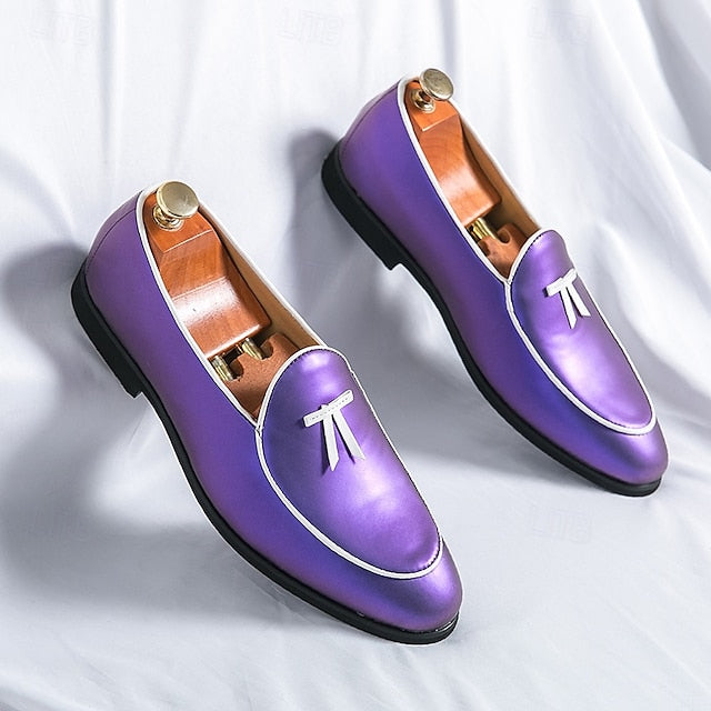 Leather Loafers Men's with Trim Yellow Patent Black Faux