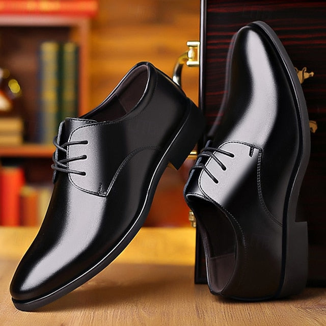 – Men's Shoes Black Classic Lace-Up Derby Glossy Formal