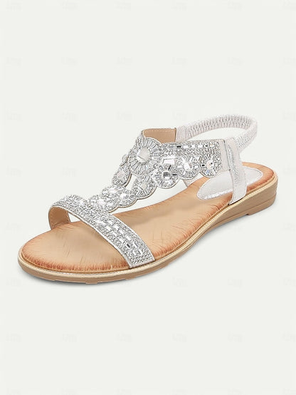 – Embellished Women's Sandals Rhinestone T-Strap Elegant