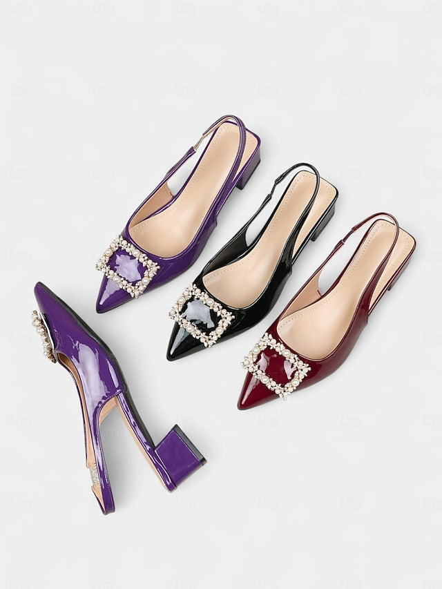 Women's Slingback Leather Pointed - Toe Patent Pumps Purple