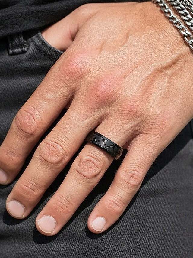 Rings Pattern Men's – Stainless Geometric Modern Steel