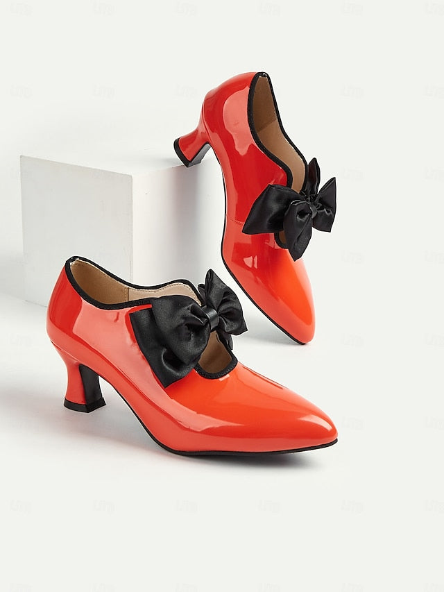 – Vintage Leather 1920s Red Shoes Heel Women's Patent Low