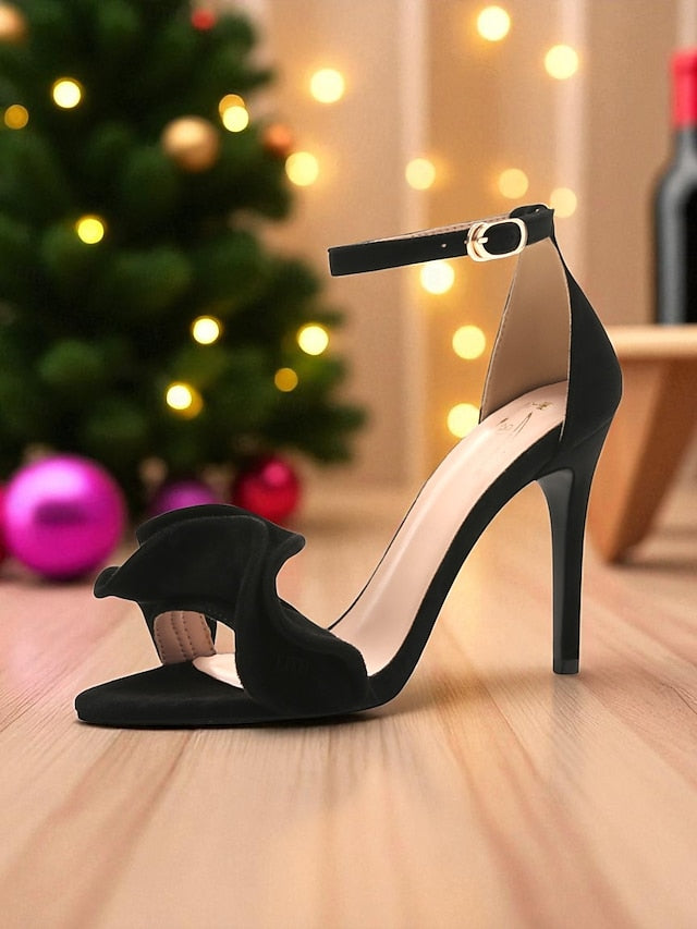 Sandals Elegant - Red Women's Velvet High Heel Ankle Strap