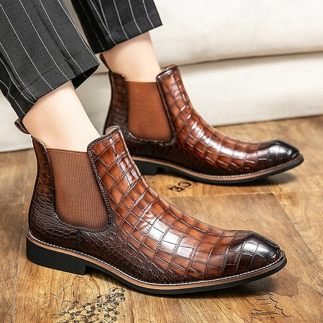 Chelsea – Brown Slip-On Men's Pattern Crocodile Boots