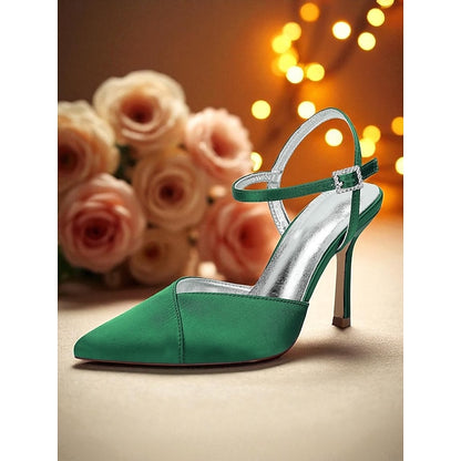 Ankle Heels Strap Satin Green Women's - with Stiletto