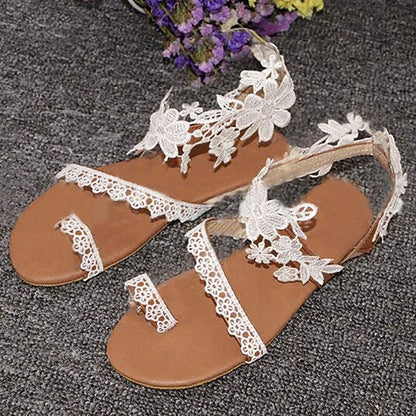 Bridal Women's Lace White Flat Sandals Floral with
