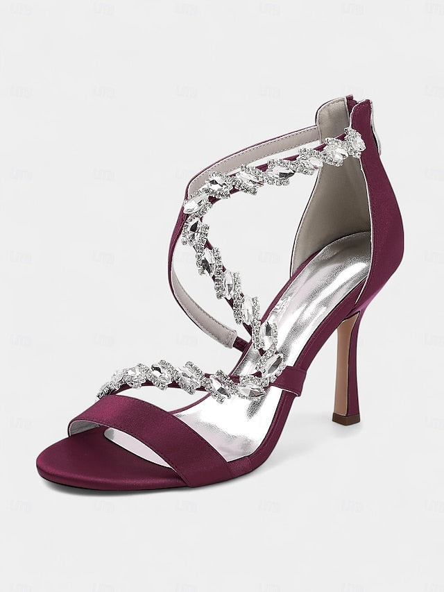 - Heel Strappy Sandals White Rhinestone Women's High