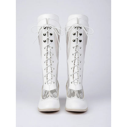 White with Lace-Up Victorian-Style Boots Women's Lace