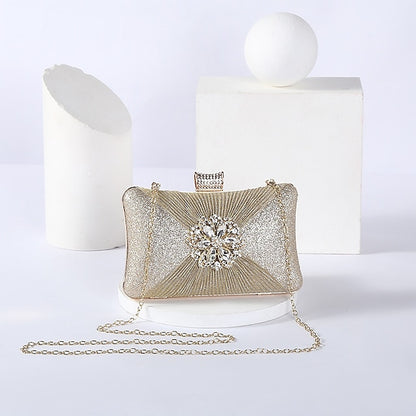 Strap with Gold Chain Bag Women's Elegant Rhinestone Clutch