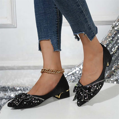 Bow Flats with Women's Rhinestone Glitter - Elegant Detail