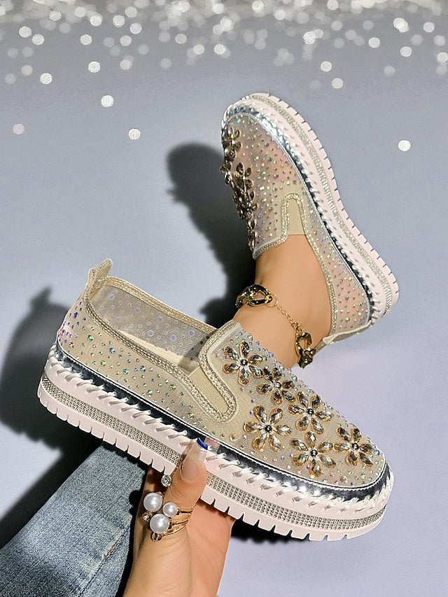 Sneakers Slip-On Rhinestone Mesh Embellished Women's with
