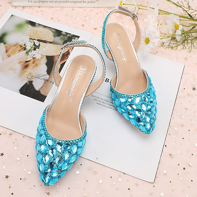 Rhinestone Heels Slingback Women's Pointed-Toe Crystal High