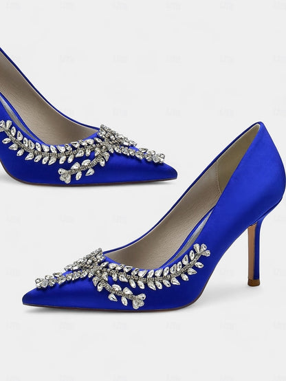 Heels Stiletto Satin Women's Rhinestone-Embellished –