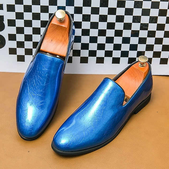 Gold Fashionable – Loafers Metallic Slip-On Men's Shiny