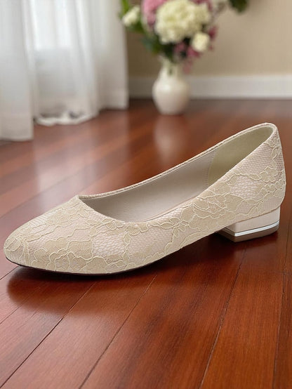 Wedding Low Ivory Lace Heel Flats Women's