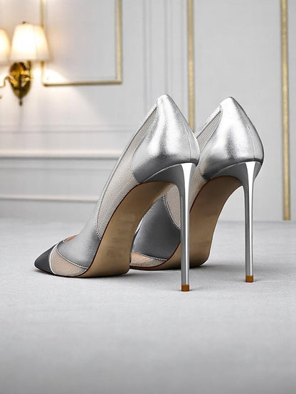 Mesh Nude Pumps with Suede Detailing Toe Pointed Women's