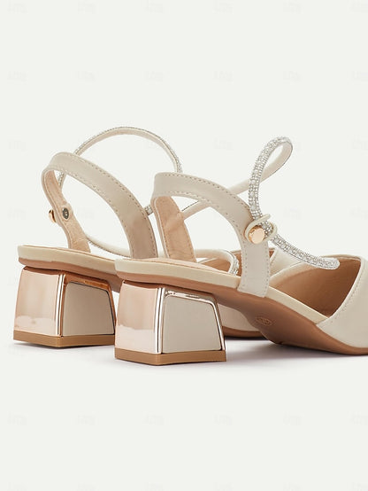 with Toe Elegant Pointed Rhinestone Heels Women's Slingback